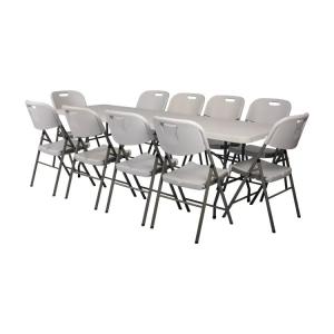 China 6ft 8ft Plastic Folding Table And Chairs Rectangular 10 People White Plastic Table Chairs on sale