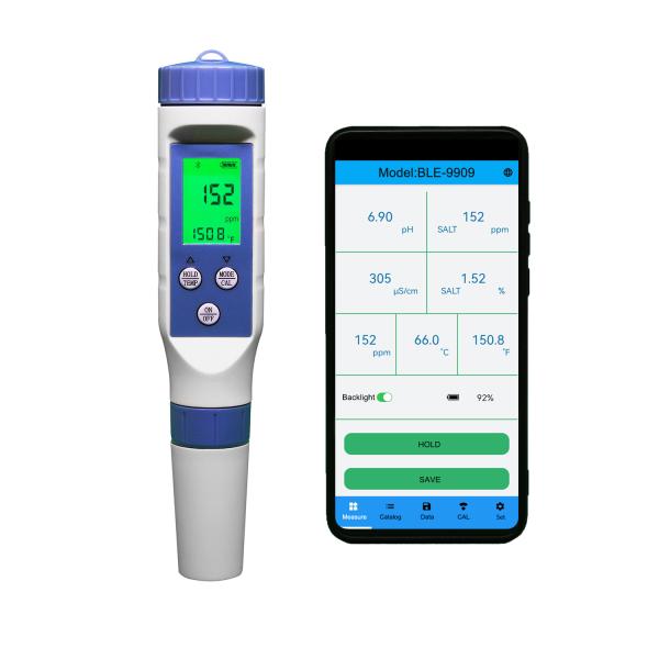 5 In 1 TDS Salinity Bluetooth PH Meter Digital Water Quality Monitor For Pools