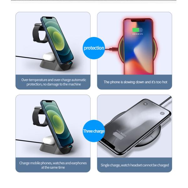 White 3 In 1 QI Wireless Charger Compatible with Compatibility Qi-enabled Devices