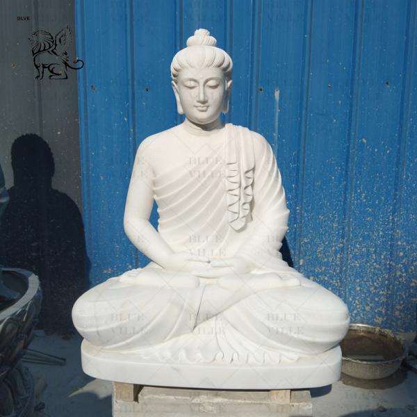 White Marble Stone Gautam Buddha Statues Home Decor Hand Carved Garden Decoration Modern Outdoor