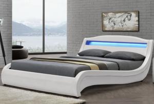 China Double White LED Upholstered Bed Frame With Lights Small Leather Padded Sleigh Bed wholesale