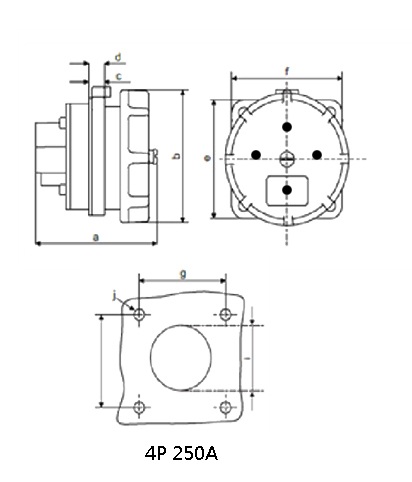4 Poles 250 Amps IP67 Weather Protected Large Current Receptacle Industrial Socket with Cover part no. 4022