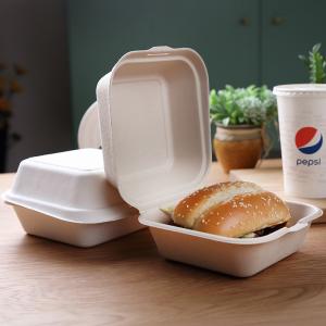 China Nontoxic 21g Biodegradable Bagasse Tableware Pulp Clamshell 6 Inch Bagasse Burger Box wholesale