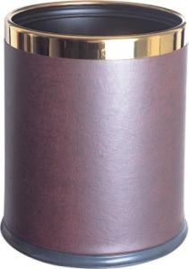 China Dark Brown Hotel Room Dustbin 230*H270mm Double Layers Leather wholesale