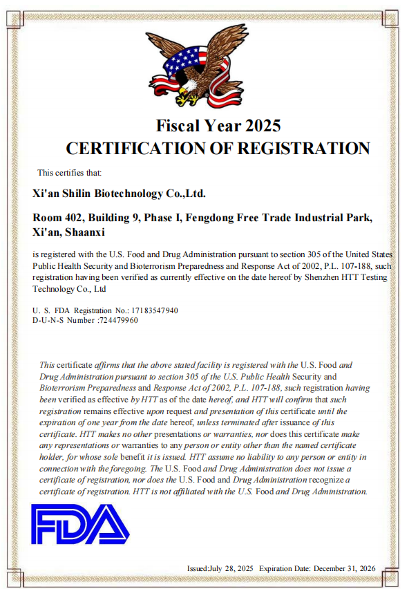 Xi 'an Shilin Biotechnology Co., Ltd Certifications