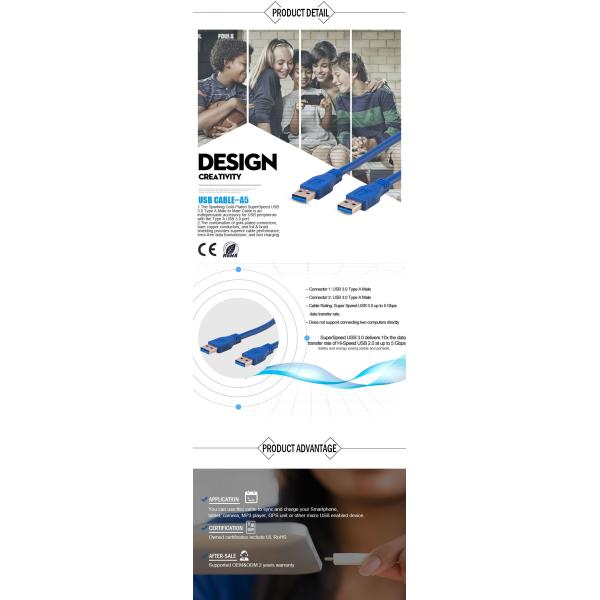 USB 3.0 Male to Male 5Gbps 3A Fast Charging Cable