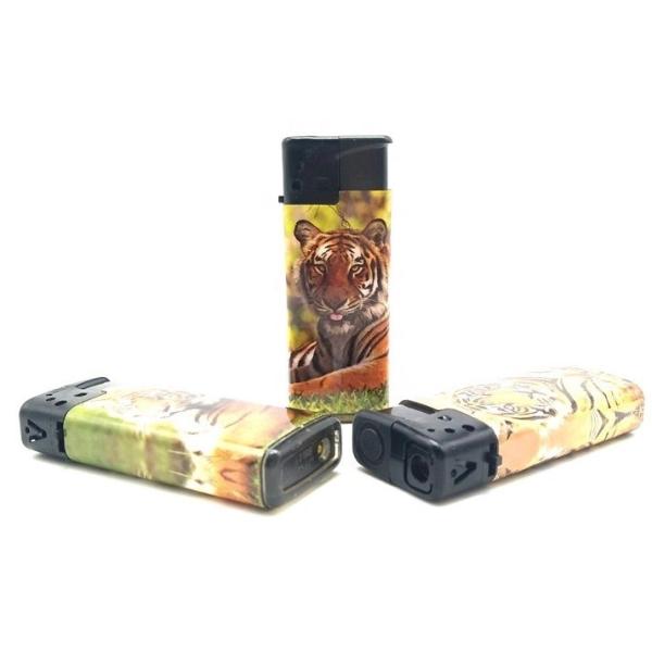 High Quality ISO9994 Standard Turbo Flame Windproof Gas Lighter with Tiger Sticker