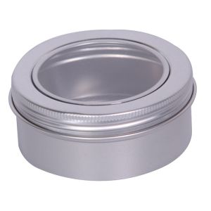 China Aluminium jar with PET window, aluminium tin for lip balm,cream,wax,butter,groom,samples,tea wholesale