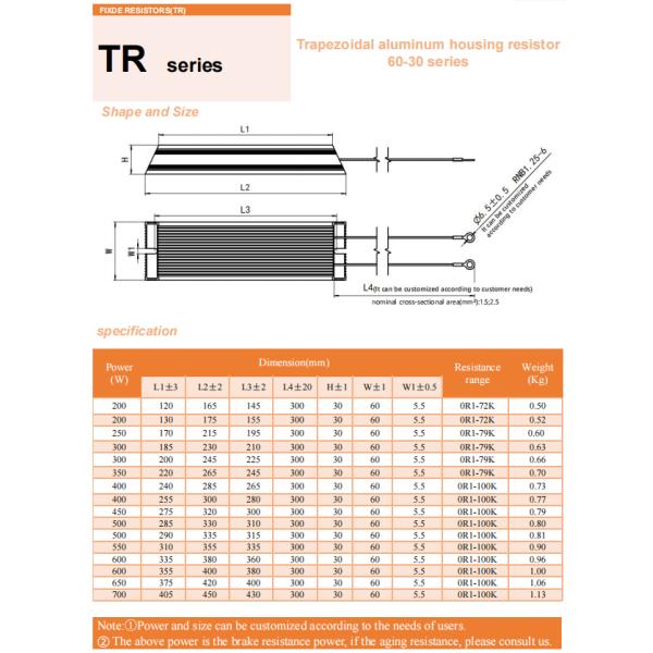 TR400W Custom Aluminum Shell Resistors Weather Resistant For New Energy Vehicles
