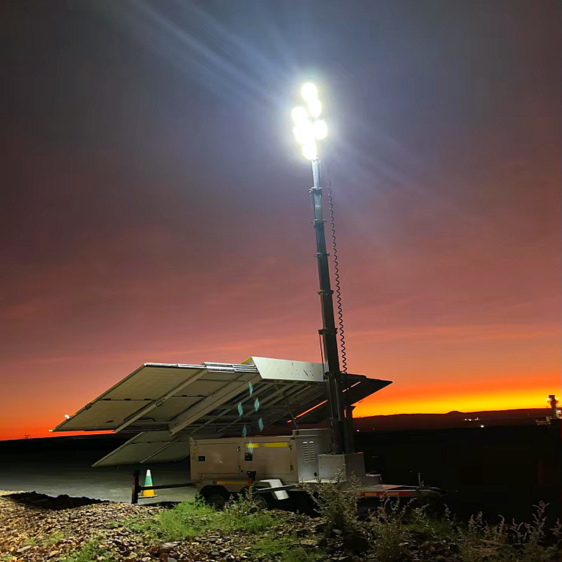 Construction Light Tower Mast 6 Sections LED Light Tower Mobile Solar Light Tower For Emergency