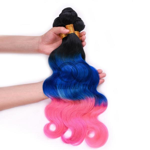 #T1B/Blue/Pink Body Wave Remy Human Hair Bundles Sew In Weave Bundles Brazilian Bundle Deals