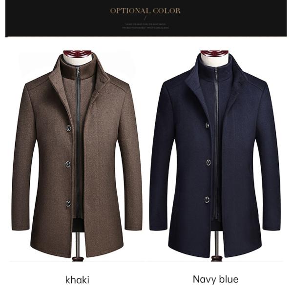 Double Collar Winter Mens Wool Long Coat with Removable Waistcoat and Custom Slim Design