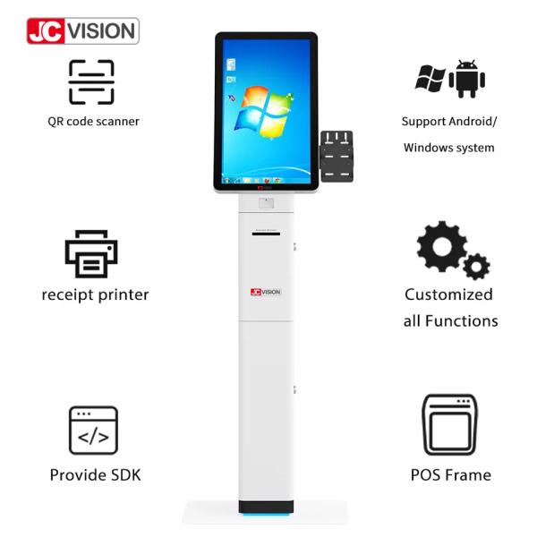 23.6 Inch Curved Self Service Touch Screen Kiosks Qr Code Scanner Printer
