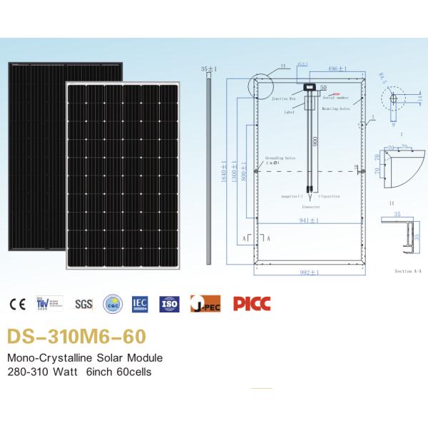 Mono Poly Solar PV Panel 280W 290W 300W 310W For PV Mounting Systems