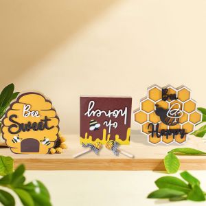 Honey Bee Blocks Beehive Mini Wood Block Signs Decoration
