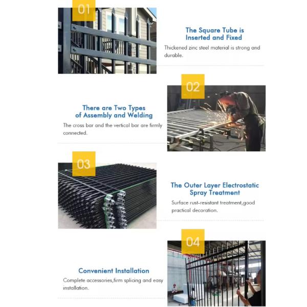 20FT 18FT High Black Steel Tubular Fence Gate Black Wrought Iron Fence Gates