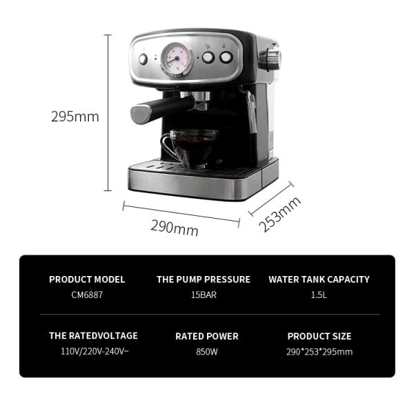 Automatic Multifunction Coffee Machine 1.5L 850W Anti Drip Commercial Espresso Coffee Maker