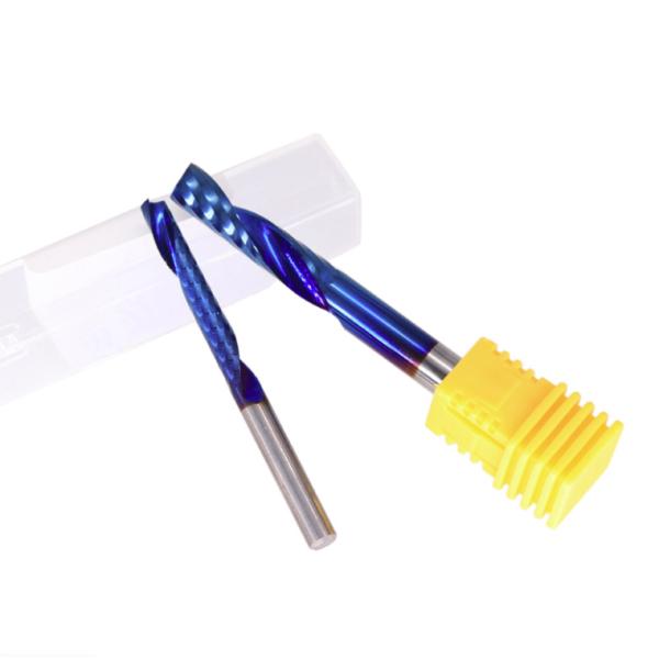 3.175/4/6mm Single Flute CNC End Mil Carbide Milling Cutter Nano Blue Coated up Cut 1F Spiral Router Bit for Woood Acrylic PVC