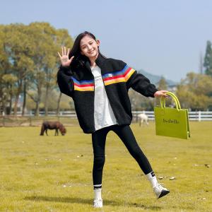 China Lamb Cashmere Warm Childrens Coats Autumn Winter Stitching Color Stripe wholesale