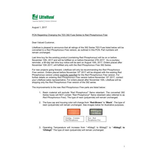 392 Series Radial Lead 250V Rated TE5 Time - Lag Subminiature Fuse 280mA-6.3A VDE UL PSE CQC KC SEMKO