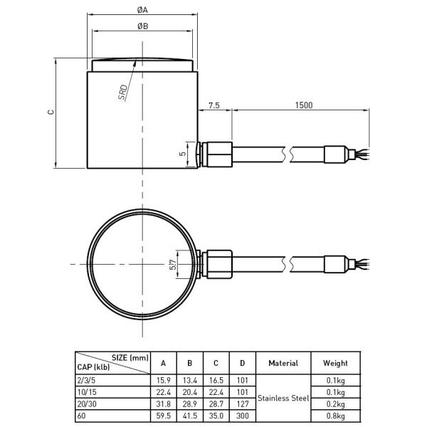 Stainless Steel Force Load Cell with Strain Gage Column Type 2klb To 60klb