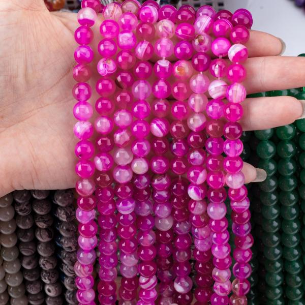 Natural Fuchsia Striped Agate Loose Bead Strands For Jewelry Making