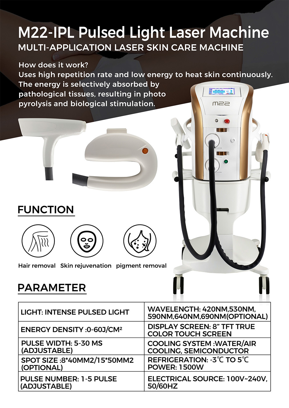 IPL SHR ND YAG Laser Pigmentation Removal Machine , M22 Carbon Peel Machine