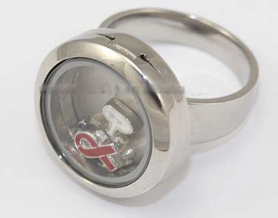 316L Stainless Steel Floating Charm Memory Living Locket Ring TGLR011