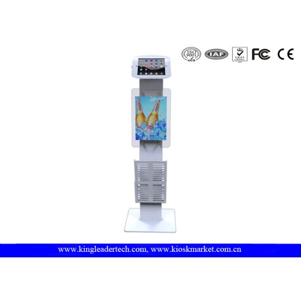 Freestanding Ipad Mini Stand Secure Ipad Kiosk Lockable , Logo Panel And Leaflet Rack