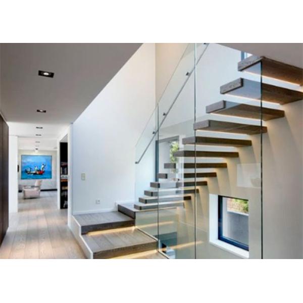Wood Treads Modern Floating Stairs , Floating Stairs With Glass Railing CE Approval