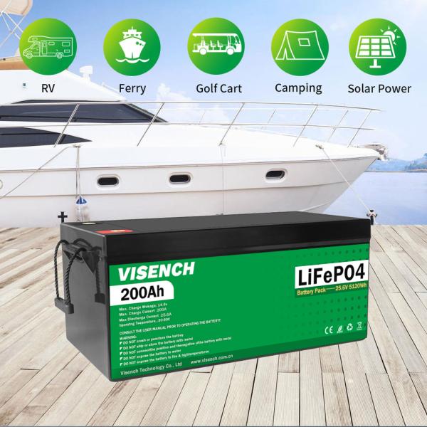 Visench Rechargeable Custom LiFePO4 Battery Pack 24V 200Ah 5120Wh 3000 Cycles