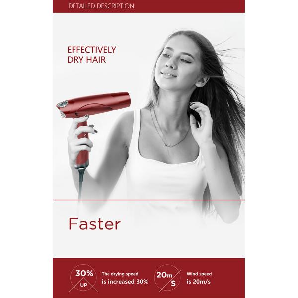 Low Noise Ion Hair Dryer With Nozzle Hot & Cold Air Speed Adjustment Styling Tool