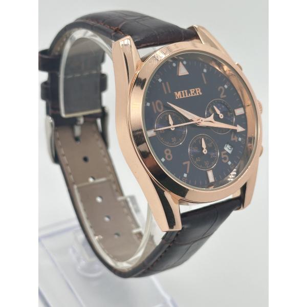 Scratch Resistant Quartz Watch with White Dial Black Leather Band and Buckle Clasp