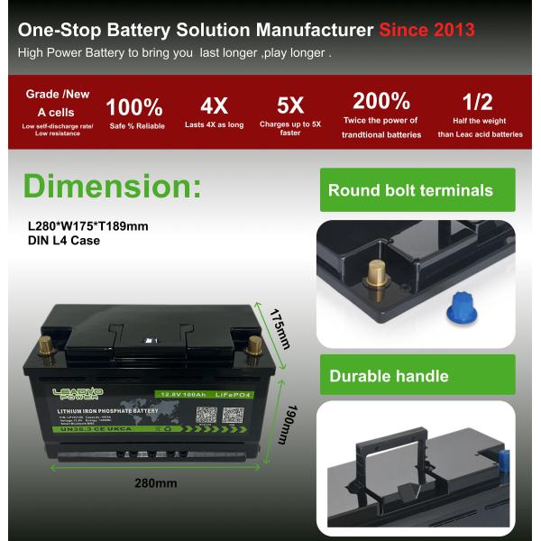Deep Cycle RV Camper Van LiFePO4 Battery L5 12V 100Ah Camping Car Batteries