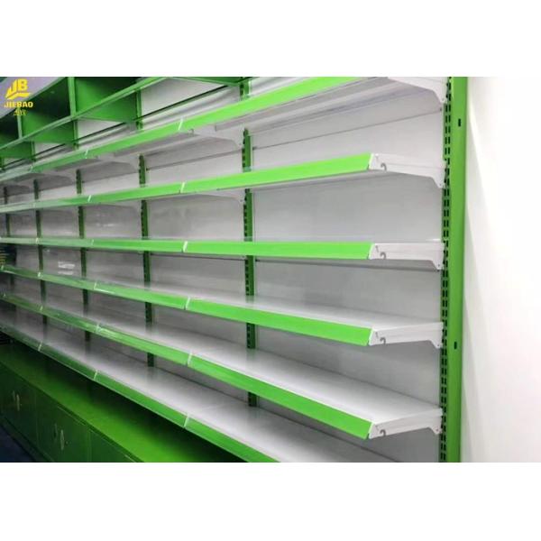 Light Duty Pharmacy Display Racks 5 Steel Layers Green Columns Middle Panel 0.5MM