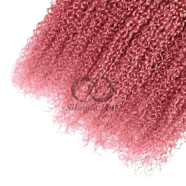 #T1B/Pink Kinky Curly Remy Human Hair Bundles Sew In Weave Bundles Brazilian Bundle Deals