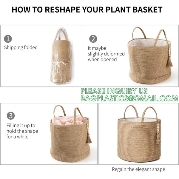 storage Basket Decorative Rope Basket Wooden Bead Decoration For Blankets,Toys,Clothes,Shoes,Plant Organizer Bin