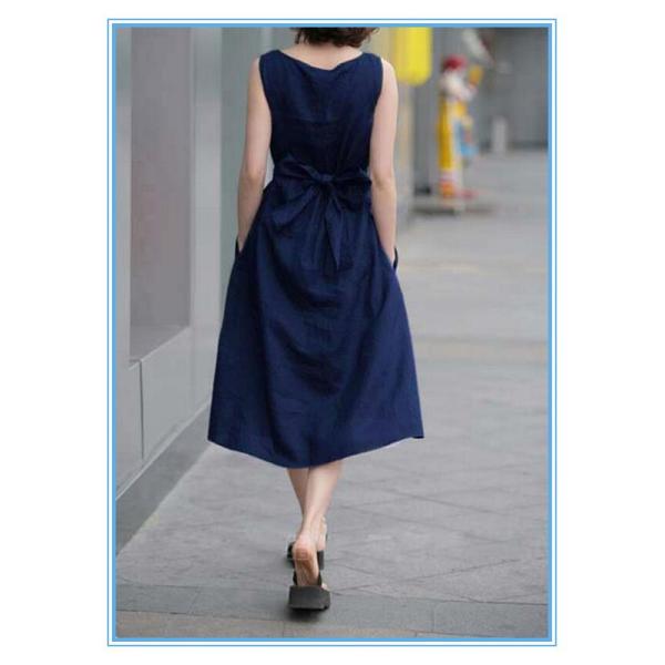 Fashion Lady Sleeveless Flare Linen Cotton Long Dress For Plus size