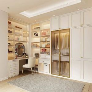 China Customized Walk In Wardrobe Units Small Closet Melamine Wood wholesale