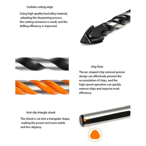 10mm Carbide Tip Tile Drill Bit Triangle Point Glass Hole Cutter Drilling