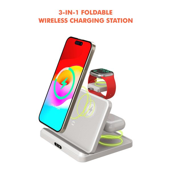 A8H Apple Version 15W/10W 3 In1 Wireless Charger Fast Charging Foldable for Phone/Earphone/Watch