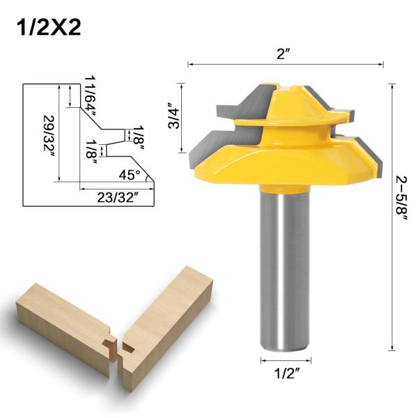 45 Degree Lock Miter Router Bit Woodwork Cutter Tool 1/2 Inch Shank Milling Cutter Wood Furniture Engraving Carving Tools