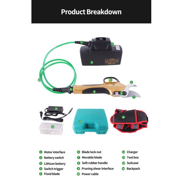 Swansoft 30mm Tijeras de podar 36V tijeras de podar de batería de litio tijeras de podar de poste telescópico