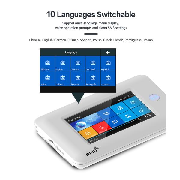 433Mhz WIFI GSM Alarm System 1900mHA Smart Alarm Sensor Touch Screen