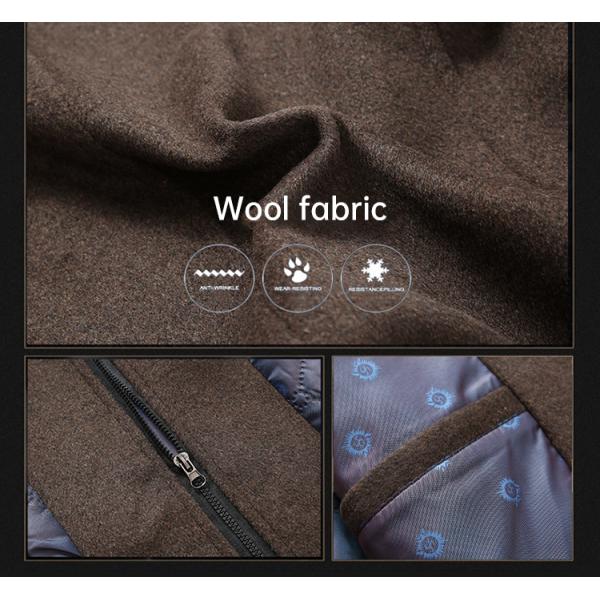 Double Collar Winter Mens Wool Long Coat with Removable Waistcoat and Custom Slim Design