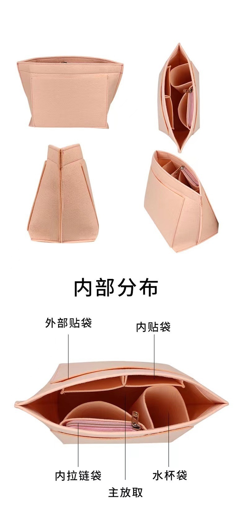 Purse Organizer Insert For Handbags & Base Shaper Set, Felt Organizer Insert Large Tote, Bag Organizer With Zipper Sizes, Fit Speedy Neverfull MM City
