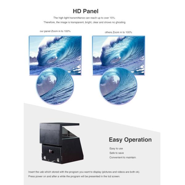 USB Transparent 3D Holographic Display TFT Lcd Screen Showcase 180 Degree