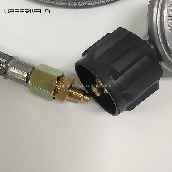 5ft Red and Silver Propane Stainless Steel Braided Camper Tank LPG Gas Hose with Gauge