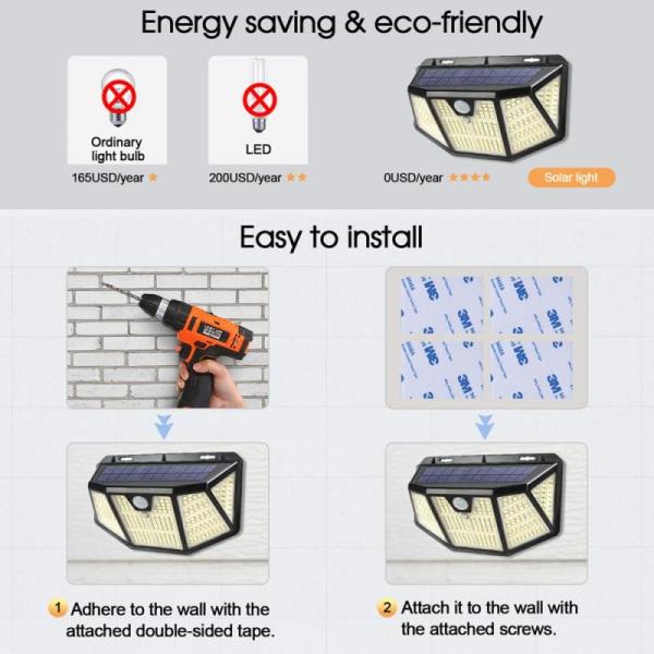 2200mAH 1.8W Waterproof Street Lamp 310LED Outdoor Solar Wall Light