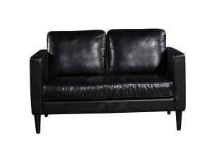 China Square Shape 2 Seater Black Leather Couch Iron Painted Legs High - Elastic Sponge wholesale